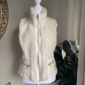 Ci Sono Ivory Faux Fur Vest with Gold Accents